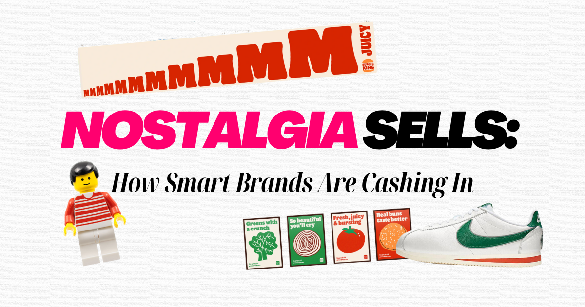 Modern marketing visuals highlighting the power of nostalgic storytelling in brand strategy.