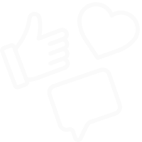 Icon with thumbs-up, heart, and chat bubble symbols representing social media management.