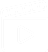 White icon of a video player and film strip symbolizing video marketing and production.