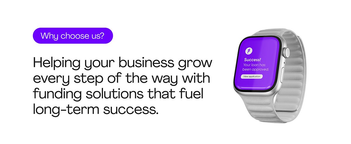 Smartwatch displaying loan approval message beside Fund.io promotional text.