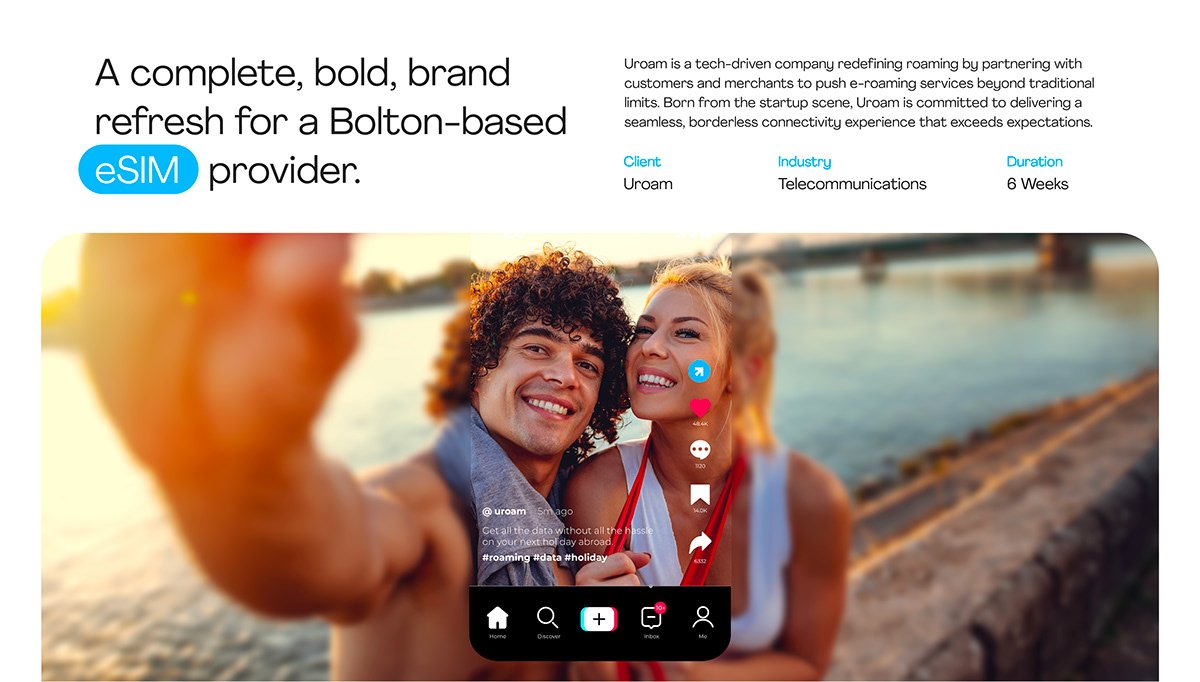 Couple taking a selfie near the water with a phone screen overlay.