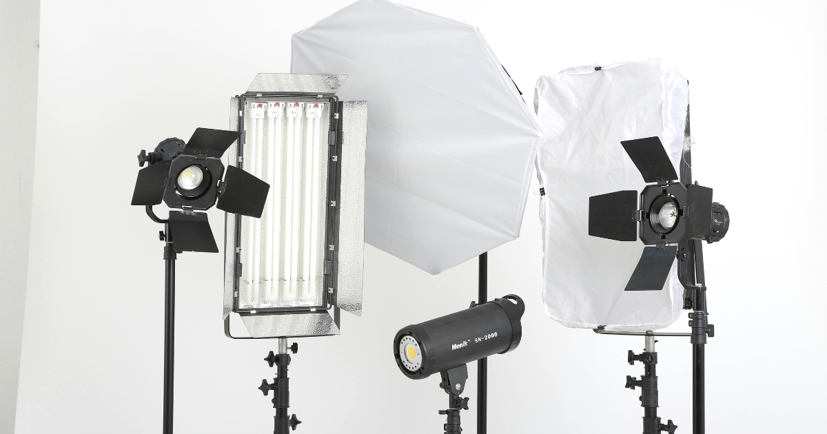 Professional studio lighting equipment setup for video and photography production