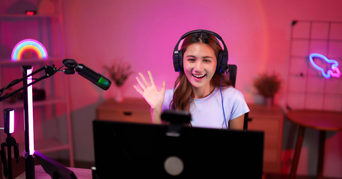 Camera filming influencer during a live broadcast with viewer count overlay