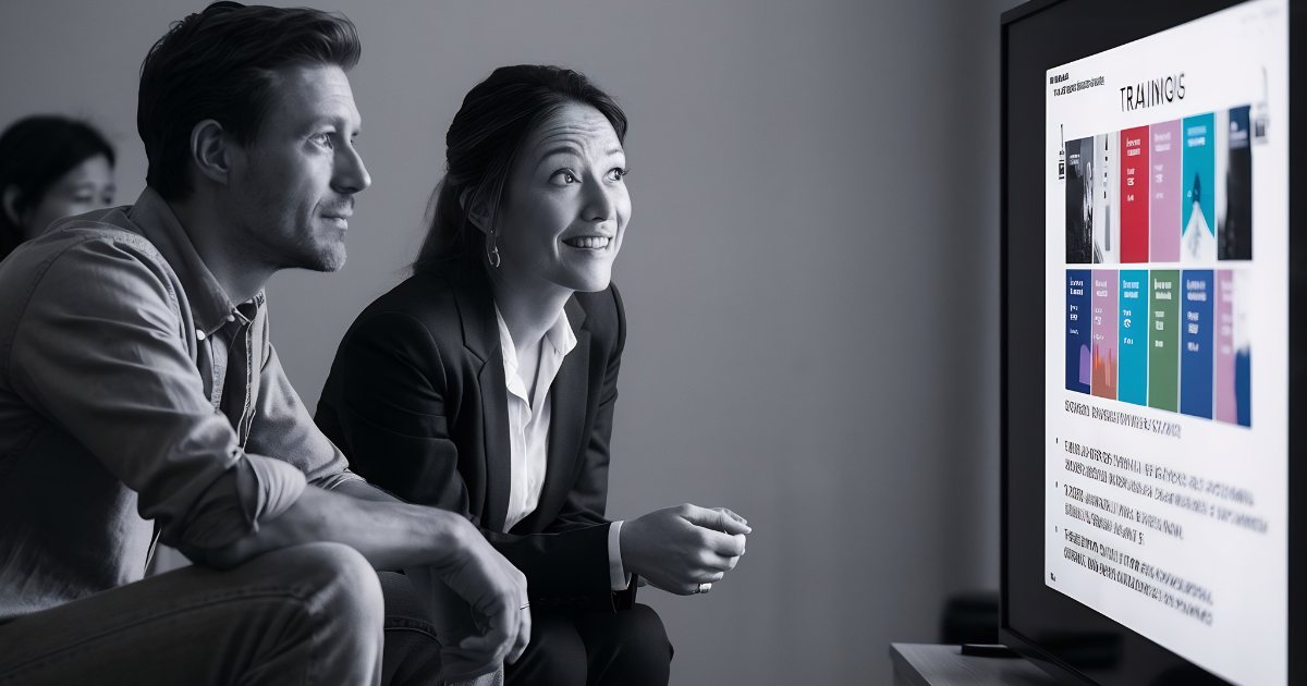 Business professionals reviewing video marketing content created through professional production services