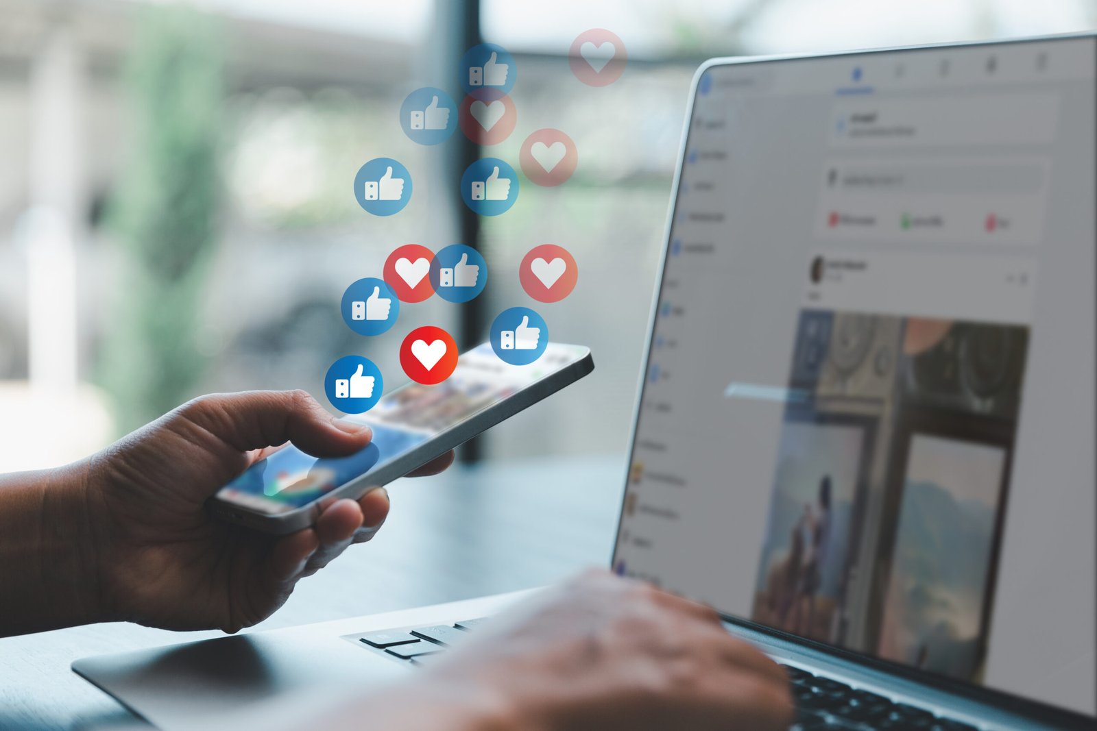 Smartphone displaying social media engagement icons representing Title Productions social media marketing strategy.