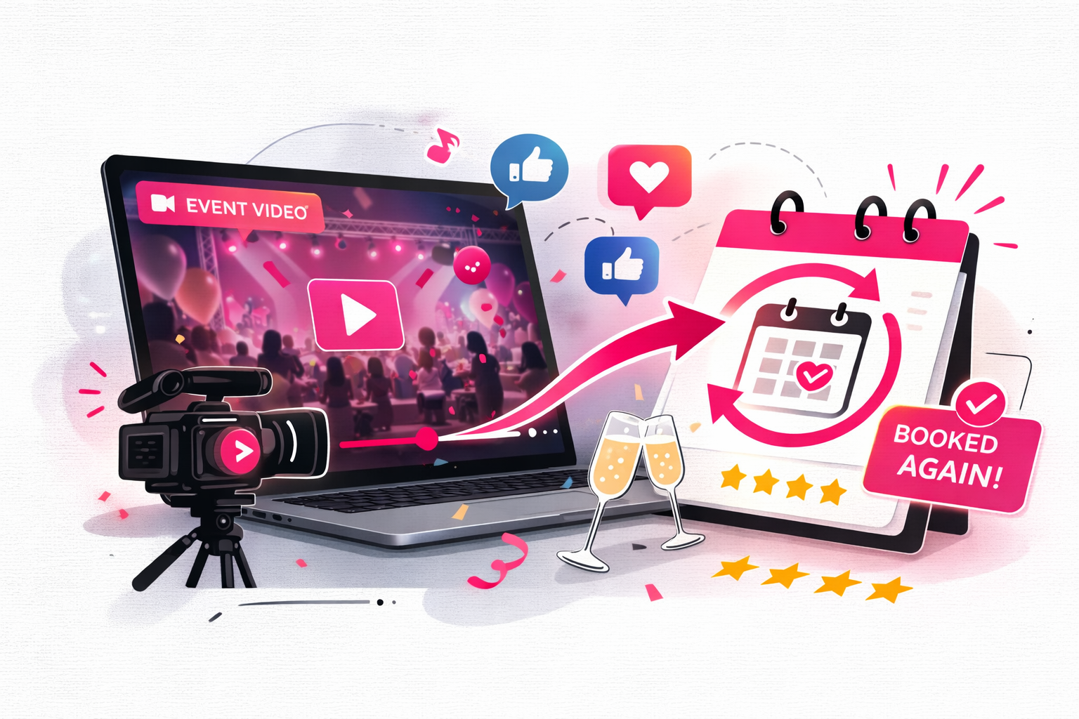 Event video marketing strategy designed to increase engagement and secure repeat bookings.
